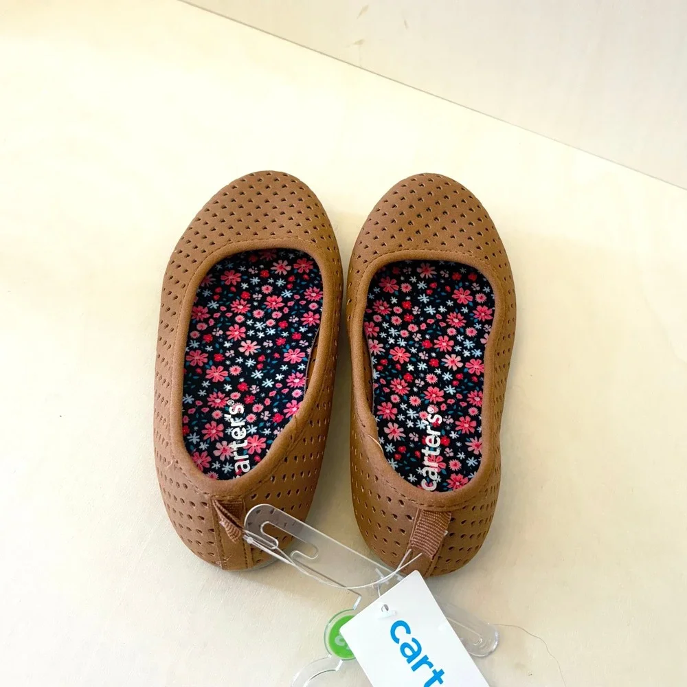Carter's Easton Ballet Flat Girls 13 Brown Heart Laser Cutout Slip on Shoes NEW